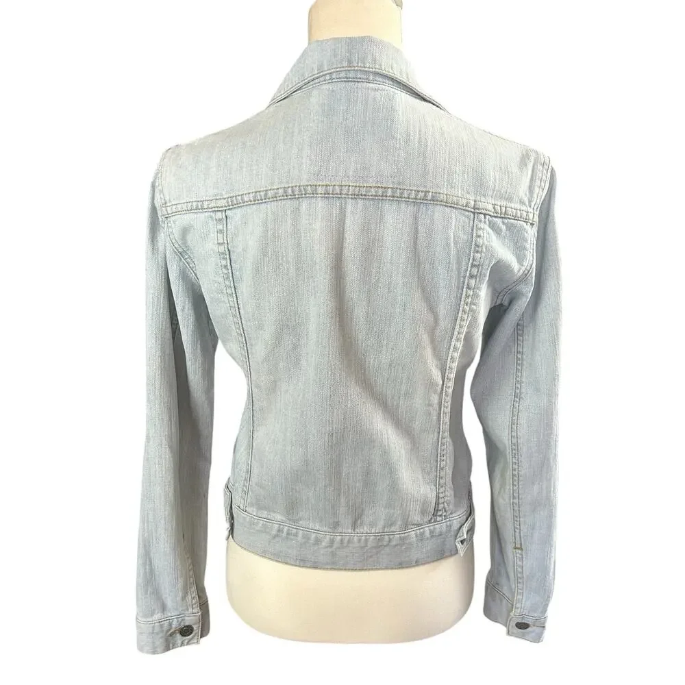 MK Michael Kors Jean Jacket Women Size XS Light Blue Stone Wash Button Up Denim